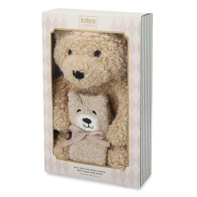 totes toasties® Womens Bear Mini Hot Water Bottle & Super Soft Socks Set  Beige Extra Image 1